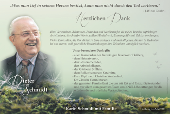 Traueranzeige von Dieter Schmidt von Südthüringer Presse