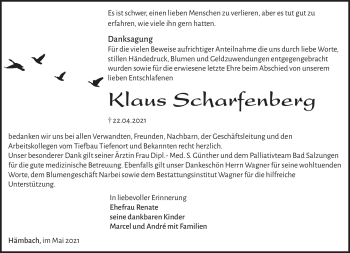 Traueranzeige von Klaus Scharfenberg von Südthüringer Presse