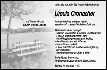 Traueranzeige von Ursula Cronacher von Südthüringer Presse
