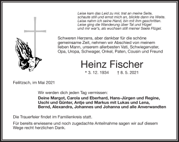Traueranzeige von Heinz Fischer von Frankenpost