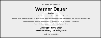 Traueranzeige von Werner Dauer von Neue Presse Coburg