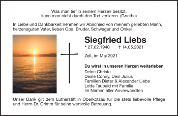 Traueranzeige von Siegfrieds Liebs von Frankenpost