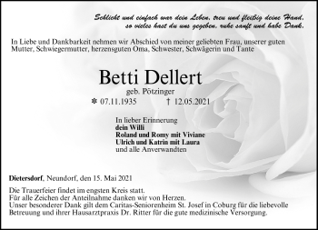 Traueranzeige von Betti Dellert von Neue Presse Coburg