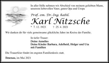 Traueranzeige von karl Nitzsche von Südthüringer Presse