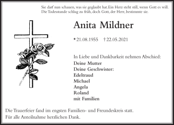 Traueranzeige von Anita Mildner von Frankenpost