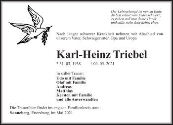 Traueranzeige von Karl-Heinz Triebel von Südthüringer Presse