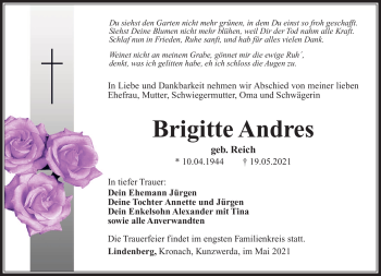 Traueranzeige von Brigitte Andres von Südthüringer Presse