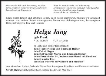 Traueranzeige von Helga Jung von Südthüringer Presse