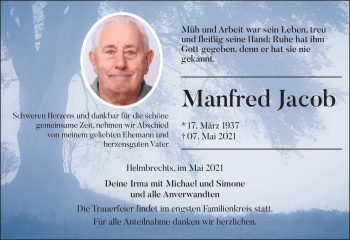 Traueranzeige von Manfred Jacob von Frankenpost