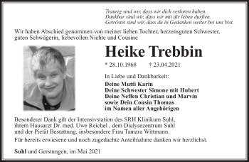 Traueranzeige von Heike Trebbin von Südthüringer Presse