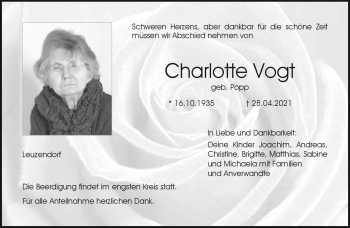 Traueranzeige von Charlotte Vogt von Neue Presse Coburg