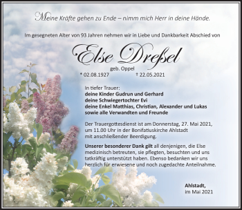 Traueranzeige von Else Dreßel von Südthüringer Presse