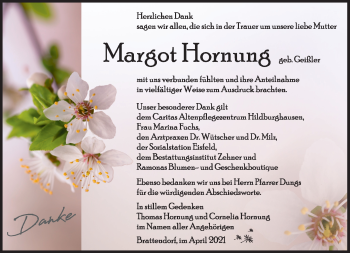 Traueranzeige von Margot Hornung von Südthüringer Presse
