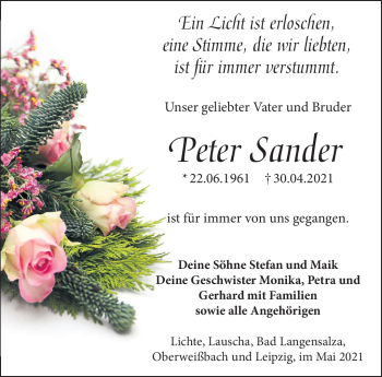 Traueranzeige von Peter Sander von Südthüringer Presse