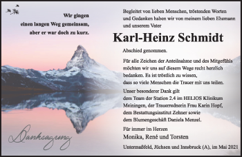 Traueranzeige von Karl-Heinz Schmidt von Südthüringer Presse