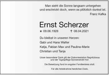 Traueranzeige von Ernst Scherzer von Frankenpost