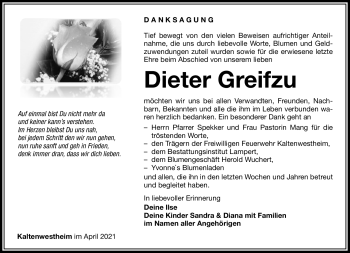 Traueranzeige von Dieter Greifzu von Südthüringer Presse