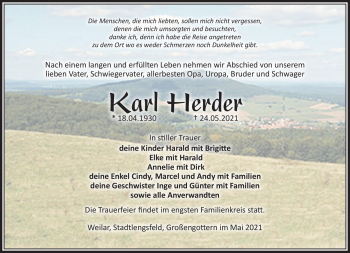 Traueranzeige von Karl Herder von Südthüringer Presse