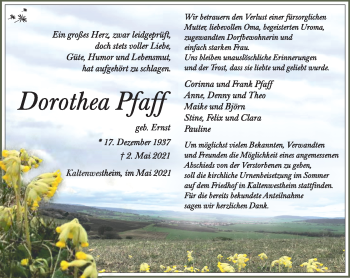 Traueranzeige von Dorothea Pfaf von Südthüringer Presse