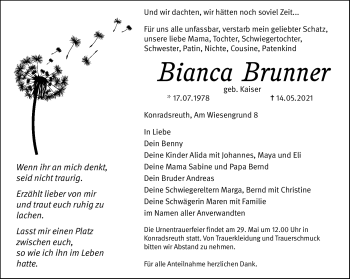Traueranzeige von Bianca Brunner von Frankenpost