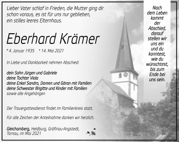 Traueranzeige von Eberhard Krämer von Südthüringer Presse