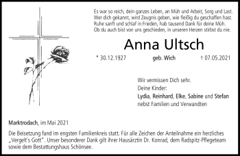 Traueranzeige von Anna Ultsch von Neue Presse Coburg
