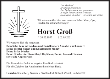 Traueranzeige von Horst Groß von Südthüringer Presse
