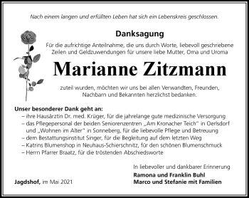 Traueranzeige von Marianne Zitzmann von Südthüringer Presse