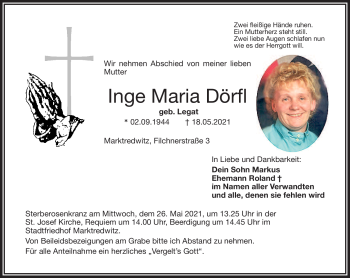Traueranzeige von Inge Dörfl von Frankenpost