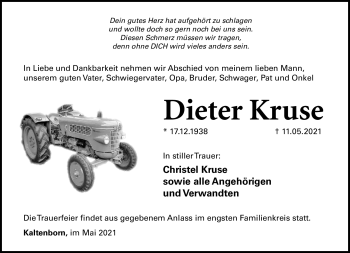 Traueranzeige von Dieter Kruse von Südthüringer Presse