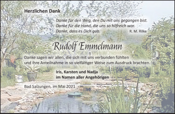 Traueranzeige von Rudolf Emmelmann von Südthüringer Presse