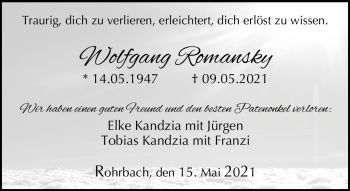 Traueranzeige von Wolfgang Romansky von Neue Presse Coburg