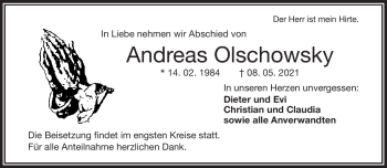 Traueranzeige von Andreas Olschowsky von Frankenpost