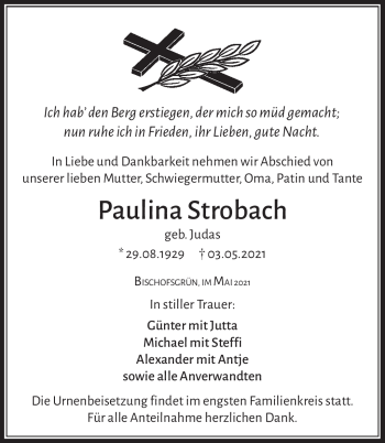 Traueranzeige von Paulina Strobach von Frankenpost