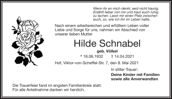 Traueranzeige von Hilde Schabel von Frankenpost