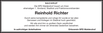 Traueranzeige von Reinhold Richter von Frankenpost