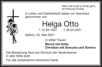 Traueranzeige von Helga Otto von Frankenpost