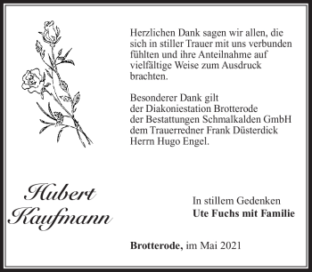 Traueranzeige von Hubert Kaufmann von Südthüringer Presse