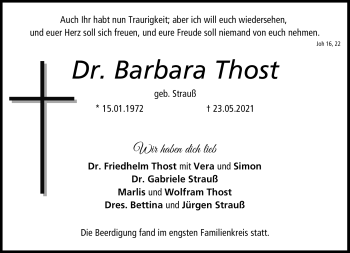 Traueranzeige von Dr.Barbara Thost von Neue Presse Coburg