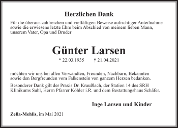 Traueranzeige von Günter Larsen von Südthüringer Presse
