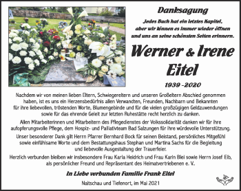 Traueranzeige von Werner Eitel von Südthüringer Presse