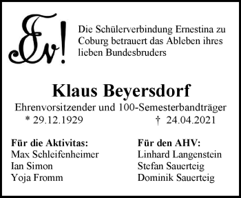 Traueranzeige von Klaus Beyersdorf von Neue Presse Coburg