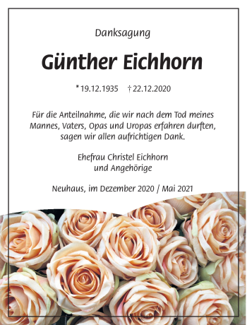 Traueranzeige von Gnther Eichhorn von Südthüringer Presse