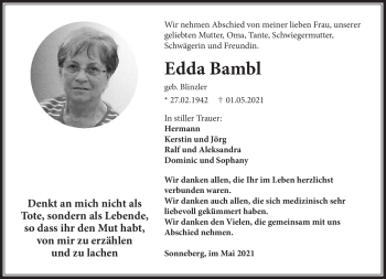 Traueranzeige von Edda Bambl von Südthüringer Presse