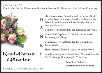 Traueranzeige von Karl-Heinz Günzler von Südthüringer Presse