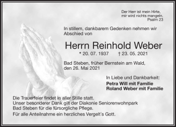 Traueranzeige von Reinhold Weber von Frankenpost