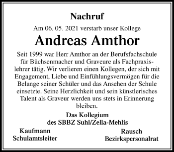 Traueranzeige von Andreas Amthor von Südthüringer Presse