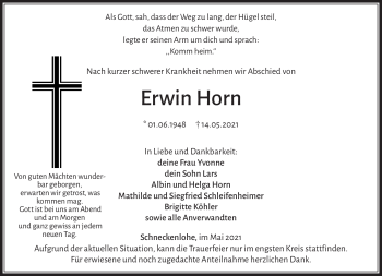 Traueranzeige von Erwin Horn von Neue Presse Coburg