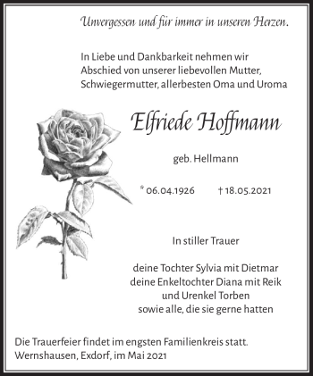 Traueranzeige von Elfriede Hoffmann von Südthüringer Presse