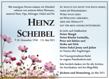 Traueranzeige von Heinz Scheibel von Südthüringer Presse